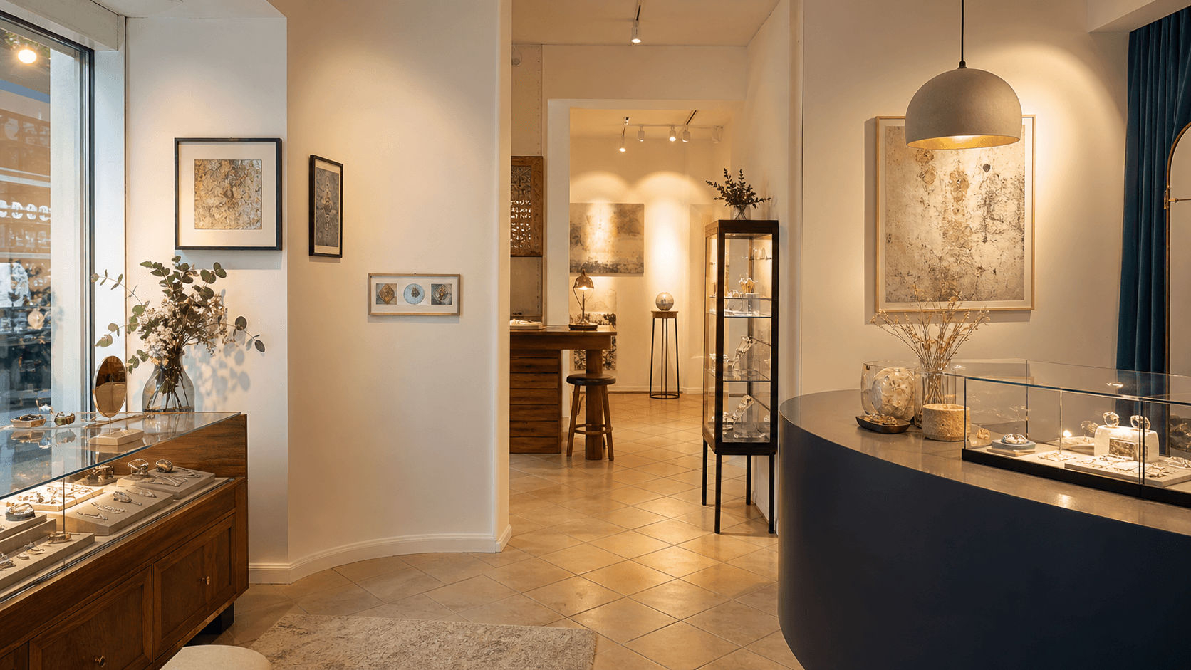 Ruhiger Atelierinnenraum mit Galeriecharakter