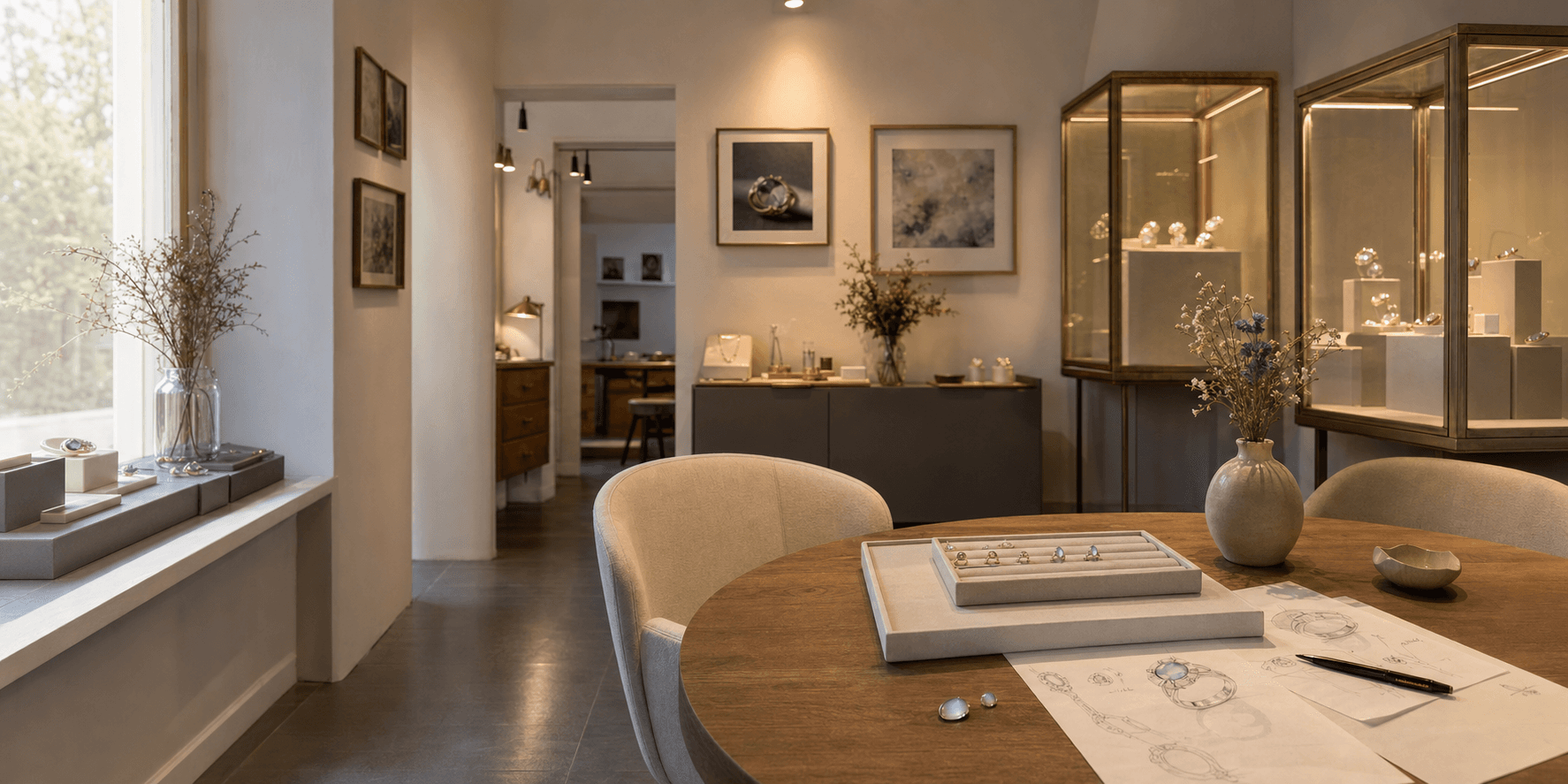 Beratungsecke im Atelier der Schmuckwerkstatt Mondstein