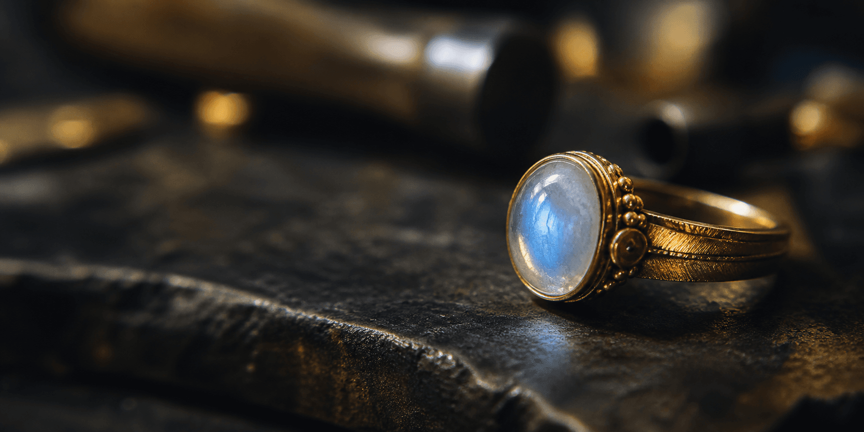 Mondsteinring als hochwertiges Schmuck-Makro